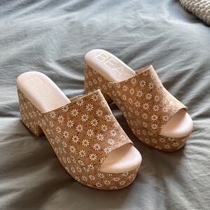 Bea Floral Brown Platform Mules